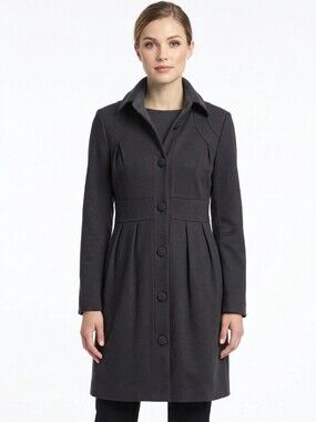 RED LABEL Bordeaux Long Jacket Dress In Black With Pink Satin Lining Sz Small